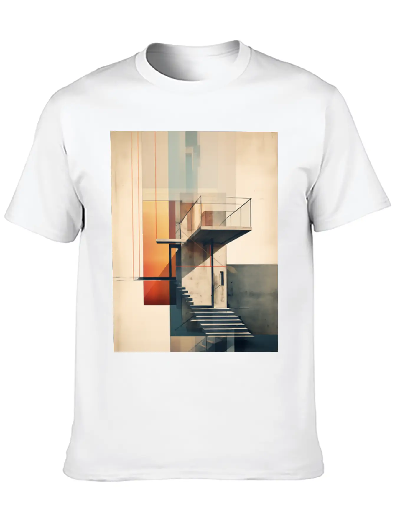 Abstract Building With Stairs. Contemporary Art Modern Fit Casual T-Shirt – Clean And Versatile Design