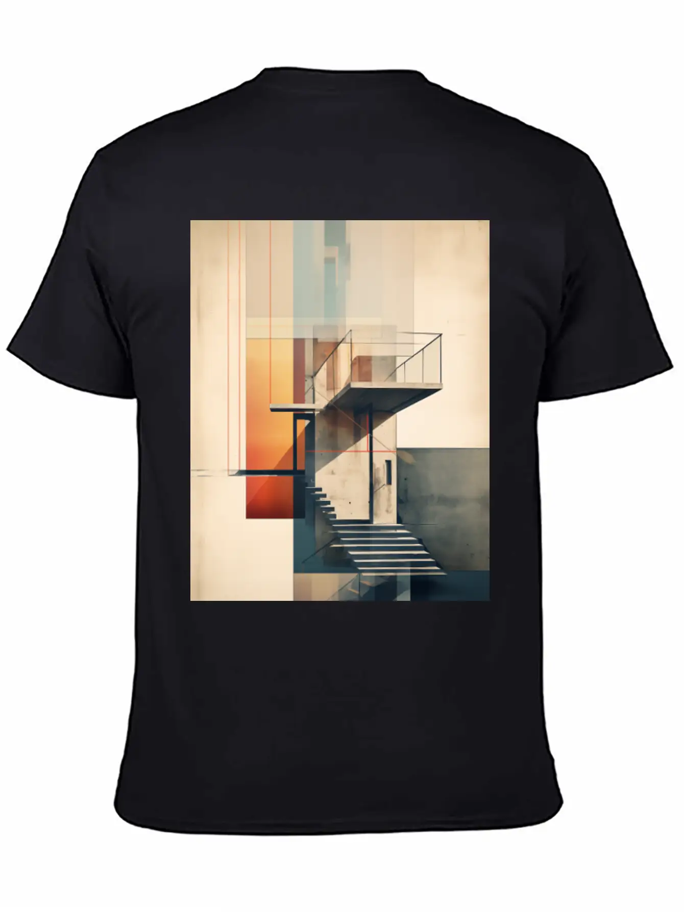 Abstract Building With Stairs. Contemporary Art Modern Fit Casual T-Shirt – Clean And Versatile Design
