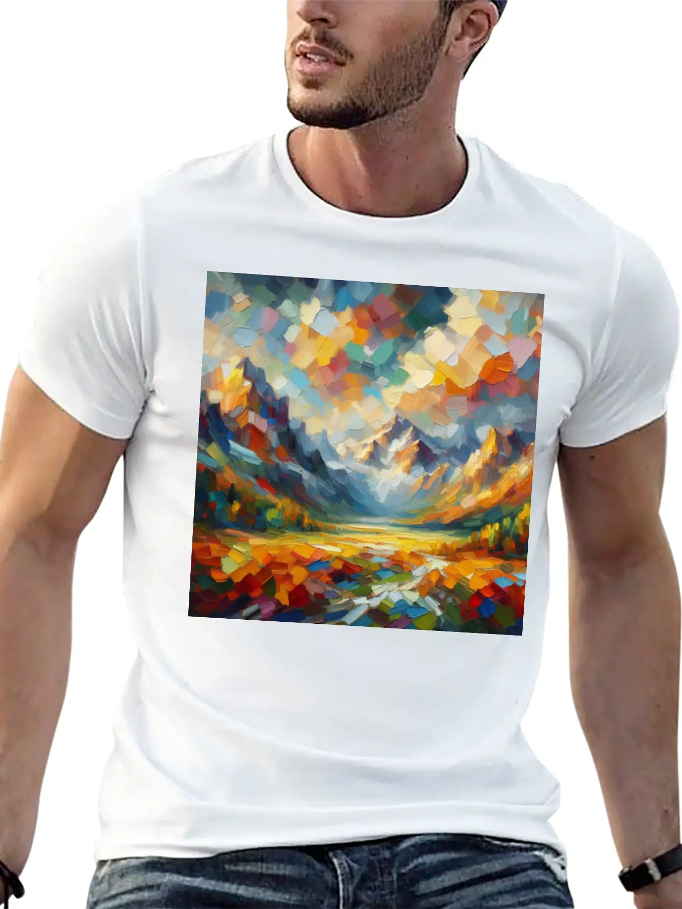 Abstract Digital Art: Nature Concept Art Colors Basic Graphic T-Shirt – Daily Comfort In Soft Cotton