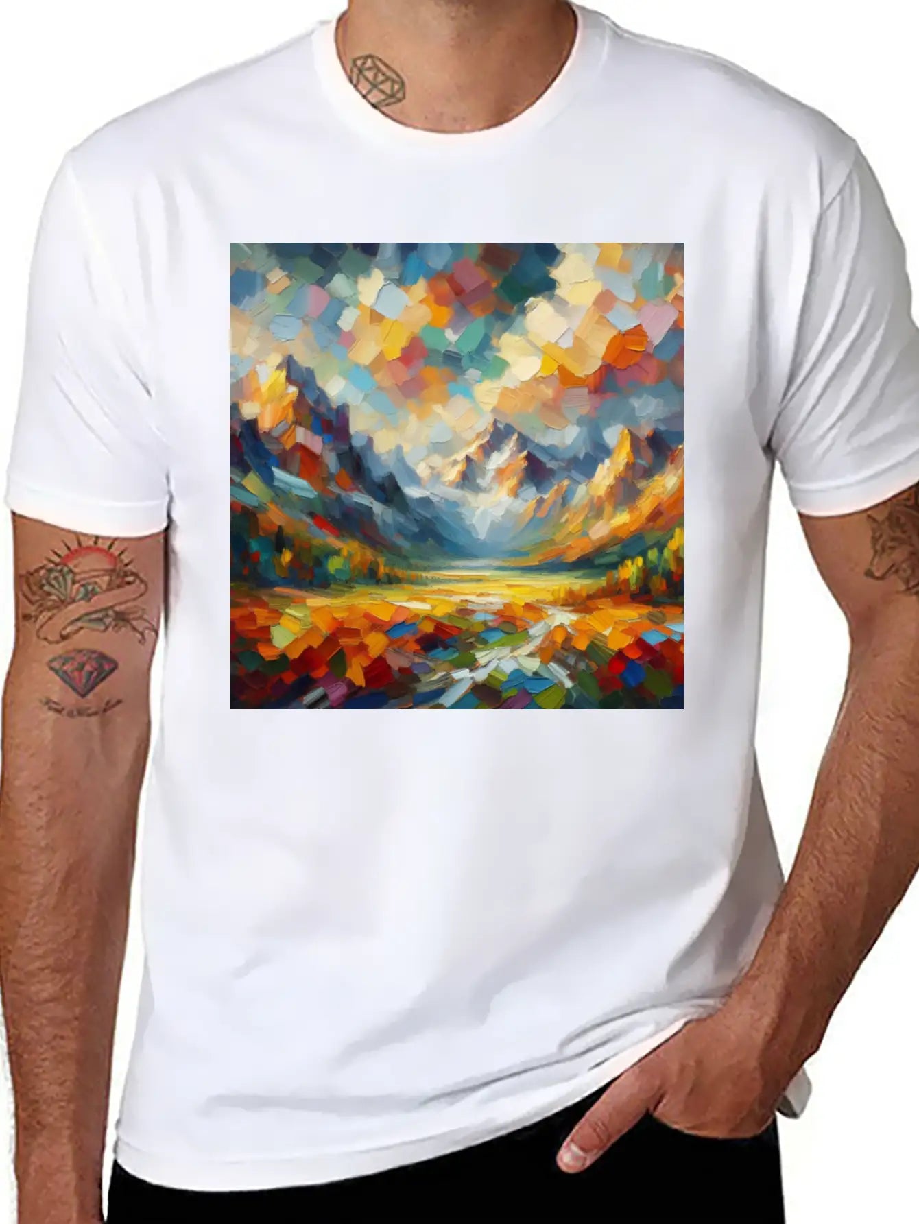 Abstract Digital Art: Nature Concept Art Colors Basic Graphic T-Shirt – Daily Comfort In Soft Cotton