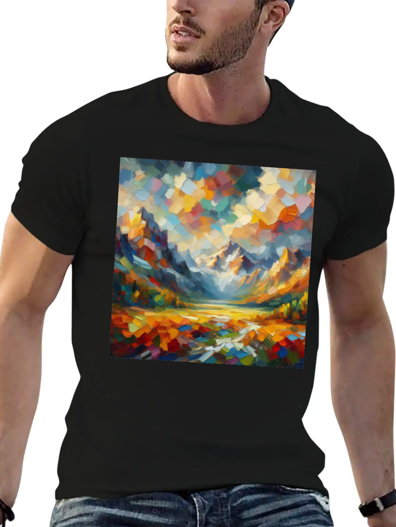 Abstract Digital Art: Nature Concept Art Colors Basic Graphic T-Shirt – Daily Comfort In Soft Cotton