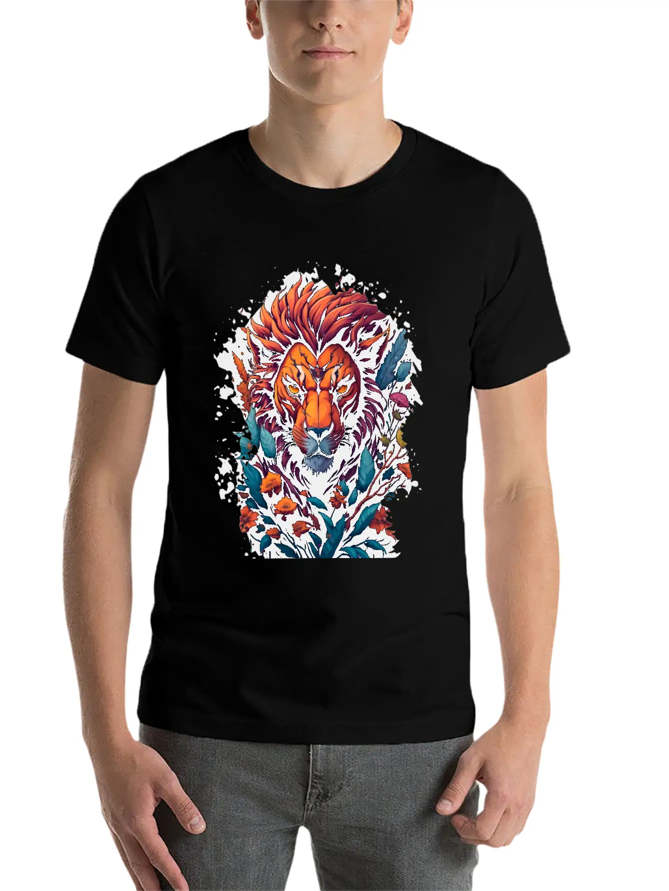 Abstract Lion Lightweight Cotton T-Shirt – Daily Comfort Graphic Shirt