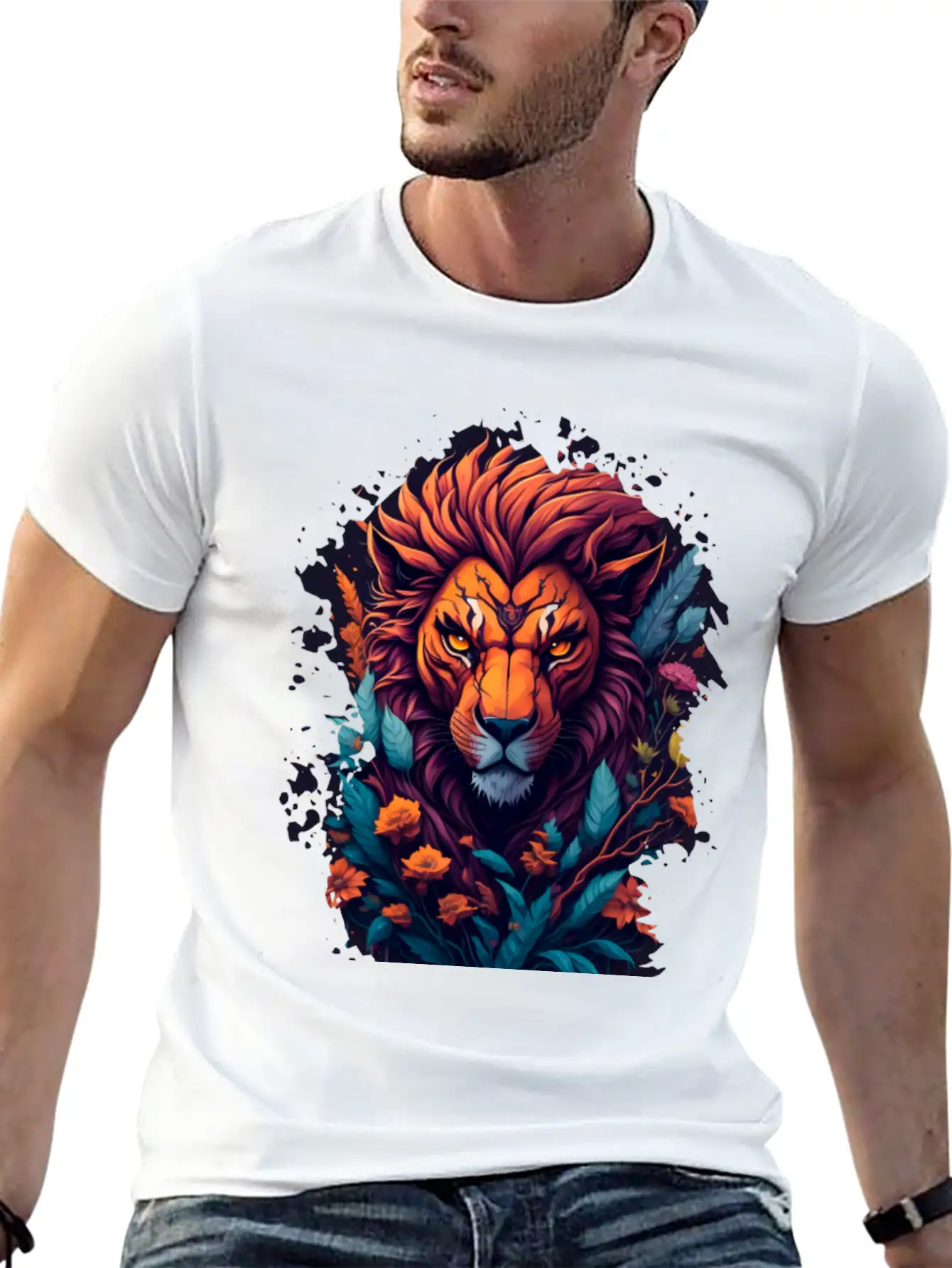 Abstract Lion Lightweight Cotton T-Shirt – Daily Comfort Graphic Shirt