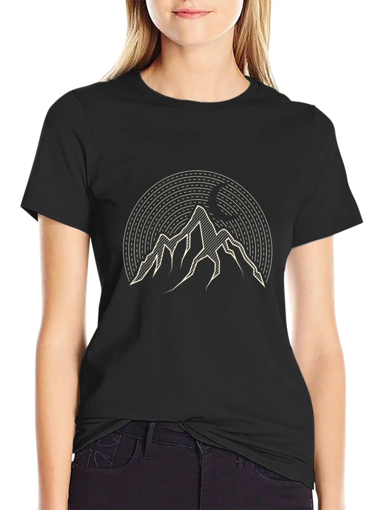 Abstract Mountain Camping Illustration Gift Lightweight Cotton T-Shirt – Daily Comfort Graphic Shirt