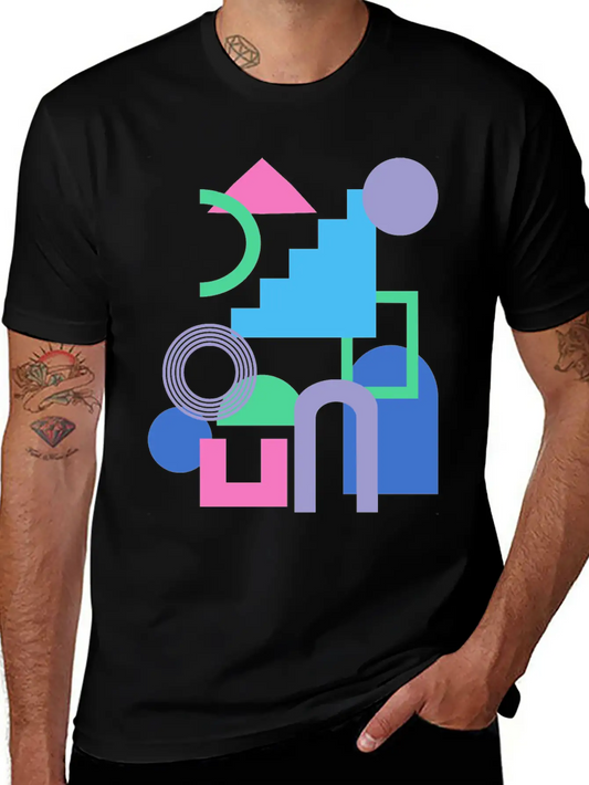 Abstract Shape Collage In Bright 90s Colors Soft Cotton Short Sleeve Tee – Unisex Wardrobe Staple