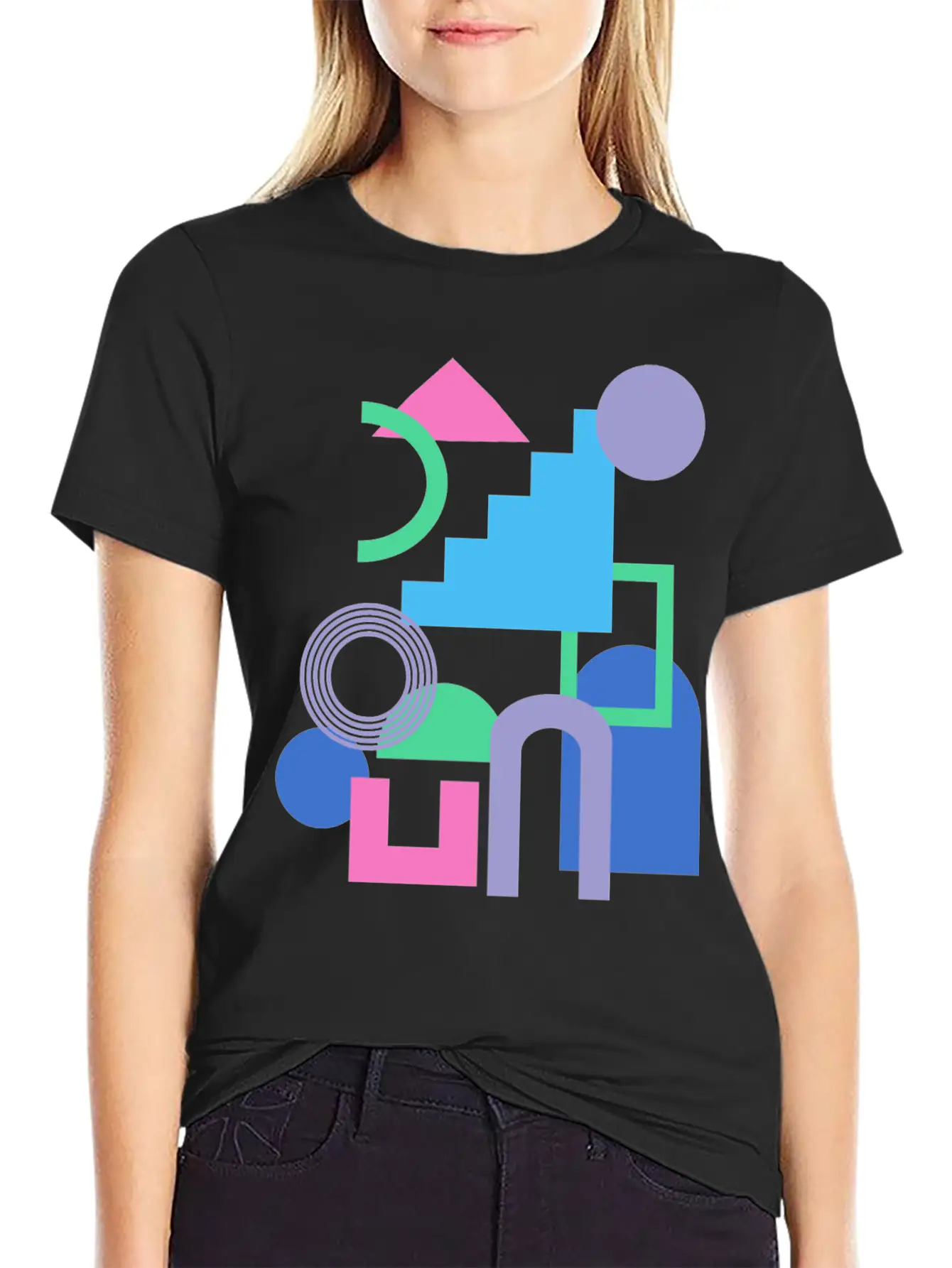 Abstract Shape Collage In Bright 90s Colors Soft Cotton Short Sleeve Tee – Unisex Wardrobe Staple