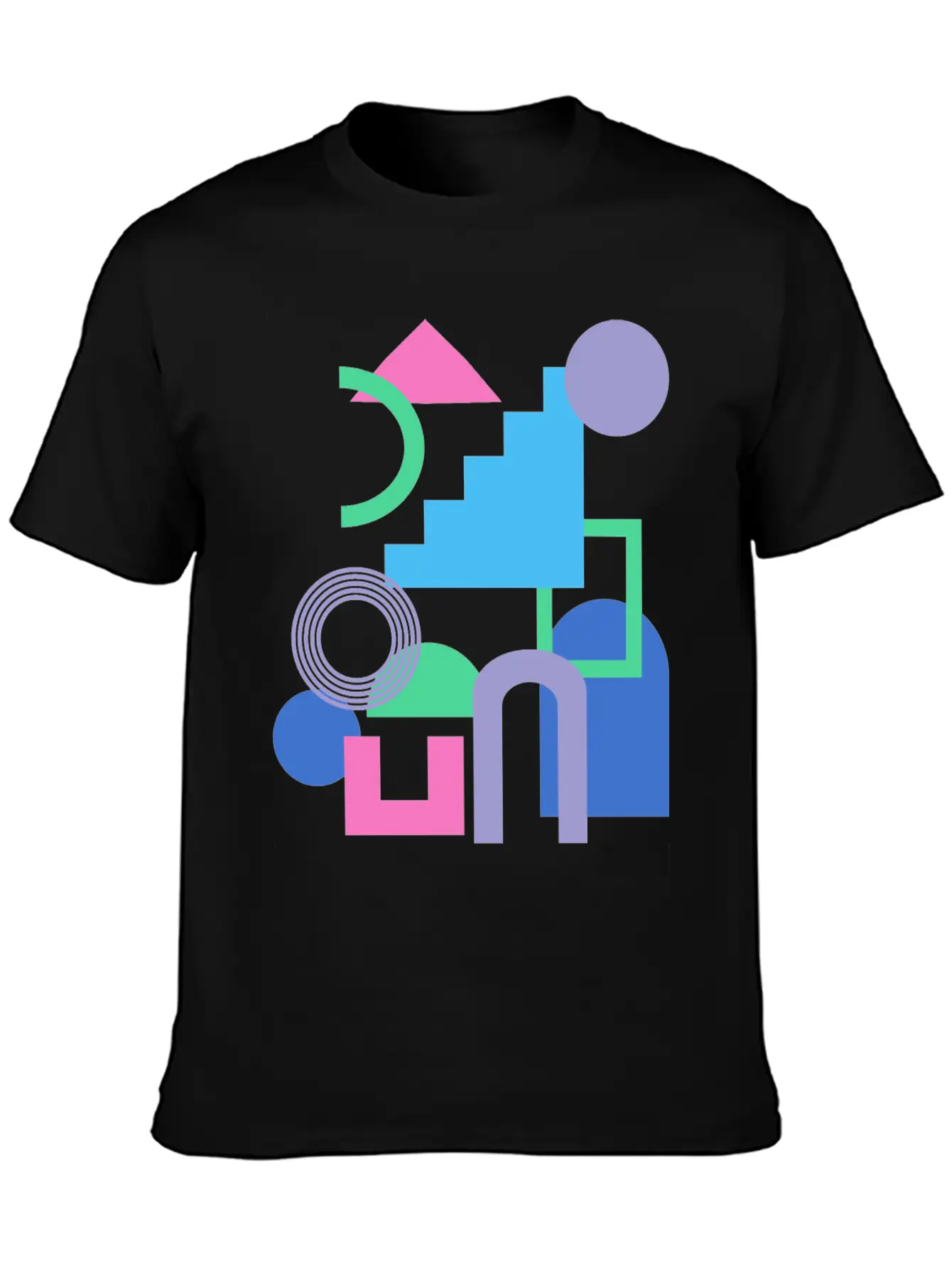 Abstract Shape Collage In Bright 90s Colors Soft Cotton Short Sleeve Tee – Unisex Wardrobe Staple