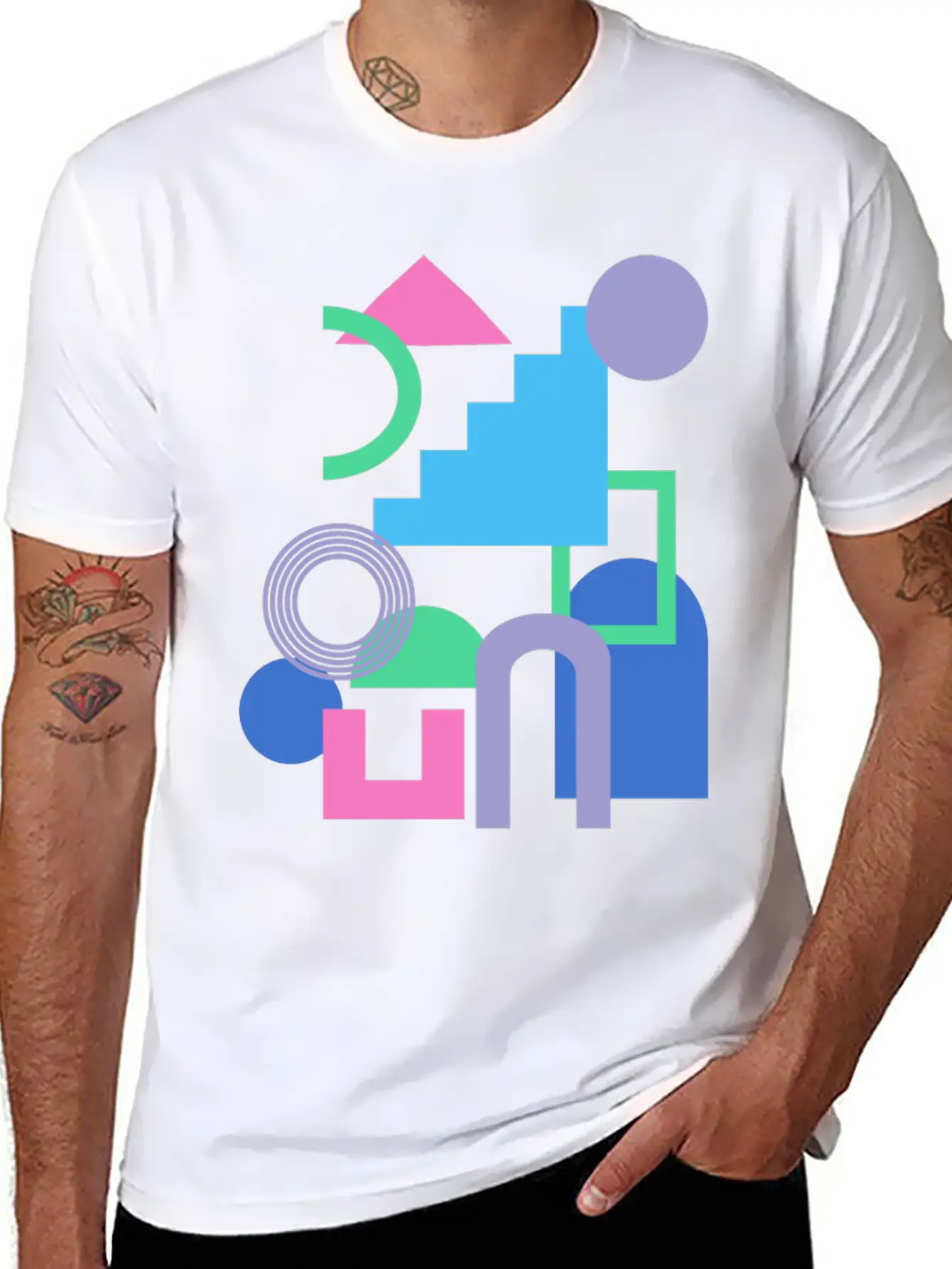 Abstract Shape Collage In Bright 90s Colors Soft Cotton Short Sleeve Tee – Unisex Wardrobe Staple