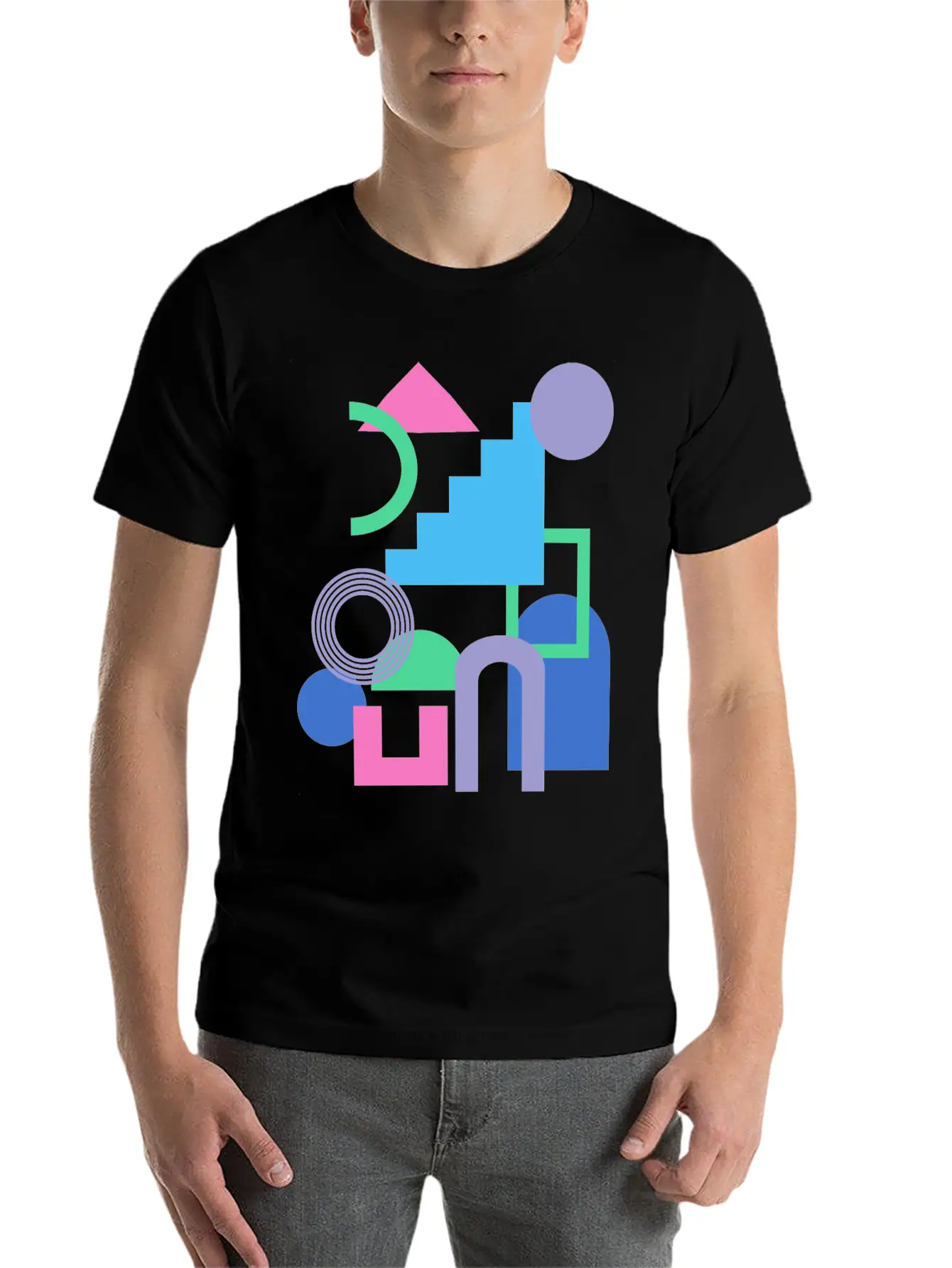 Abstract Shape Collage In Bright 90s Colors Soft Cotton Short Sleeve Tee – Unisex Wardrobe Staple