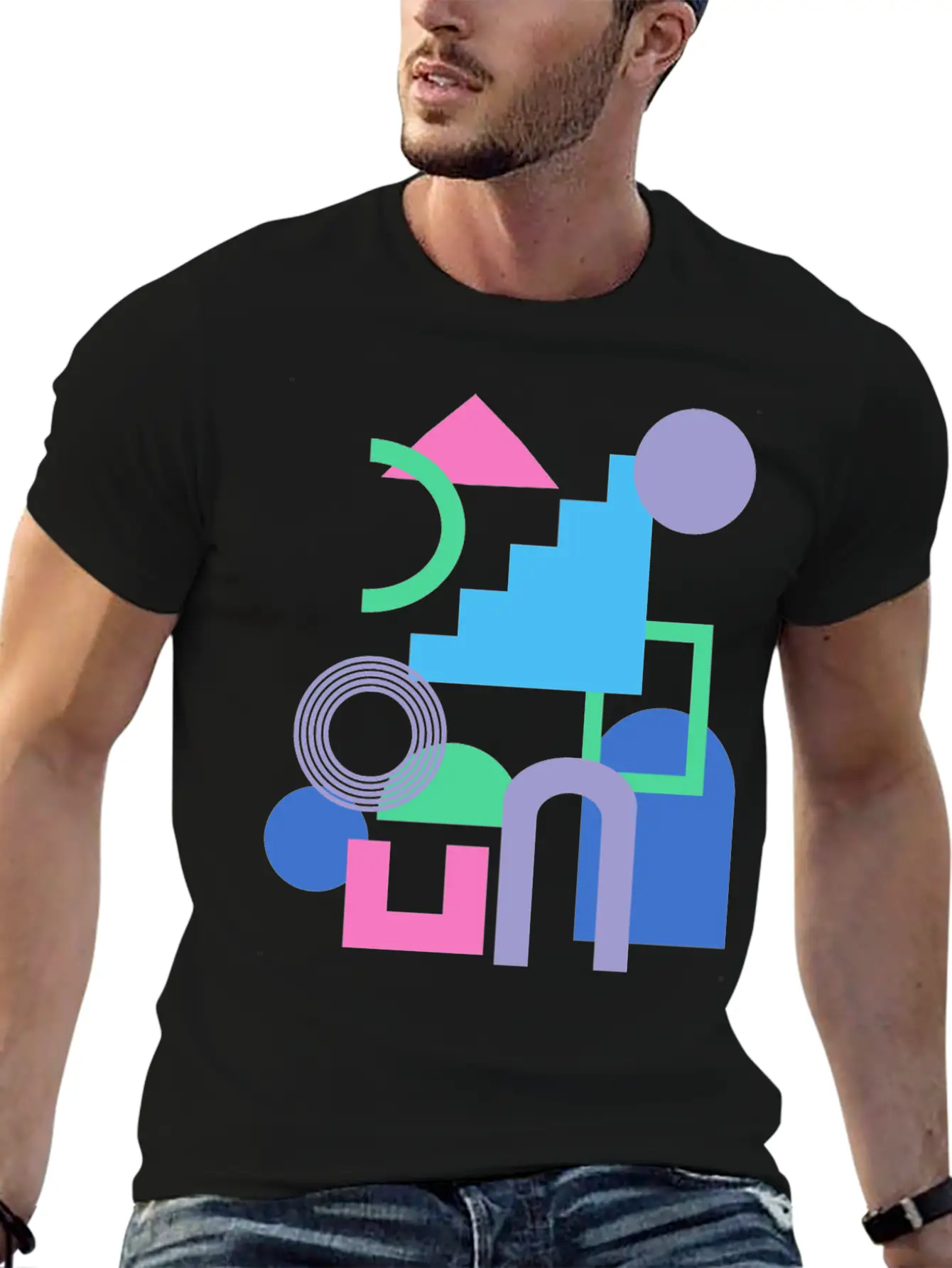 Abstract Shape Collage In Bright 90s Colors Soft Cotton Short Sleeve Tee – Unisex Wardrobe Staple