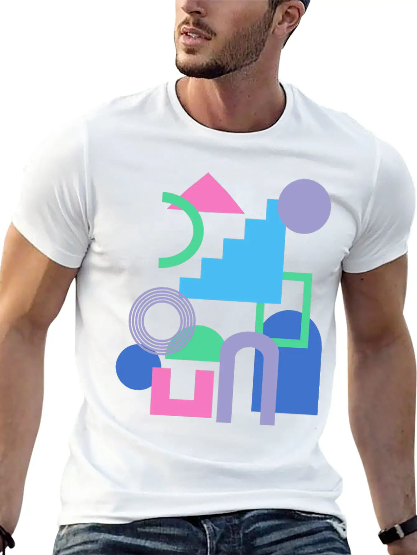 Abstract Shape Collage In Bright 90s Colors Soft Cotton Short Sleeve Tee – Unisex Wardrobe Staple