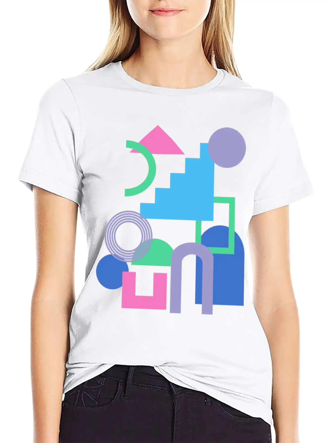 Abstract Shape Collage In Bright 90s Colors Soft Cotton Short Sleeve Tee – Unisex Wardrobe Staple