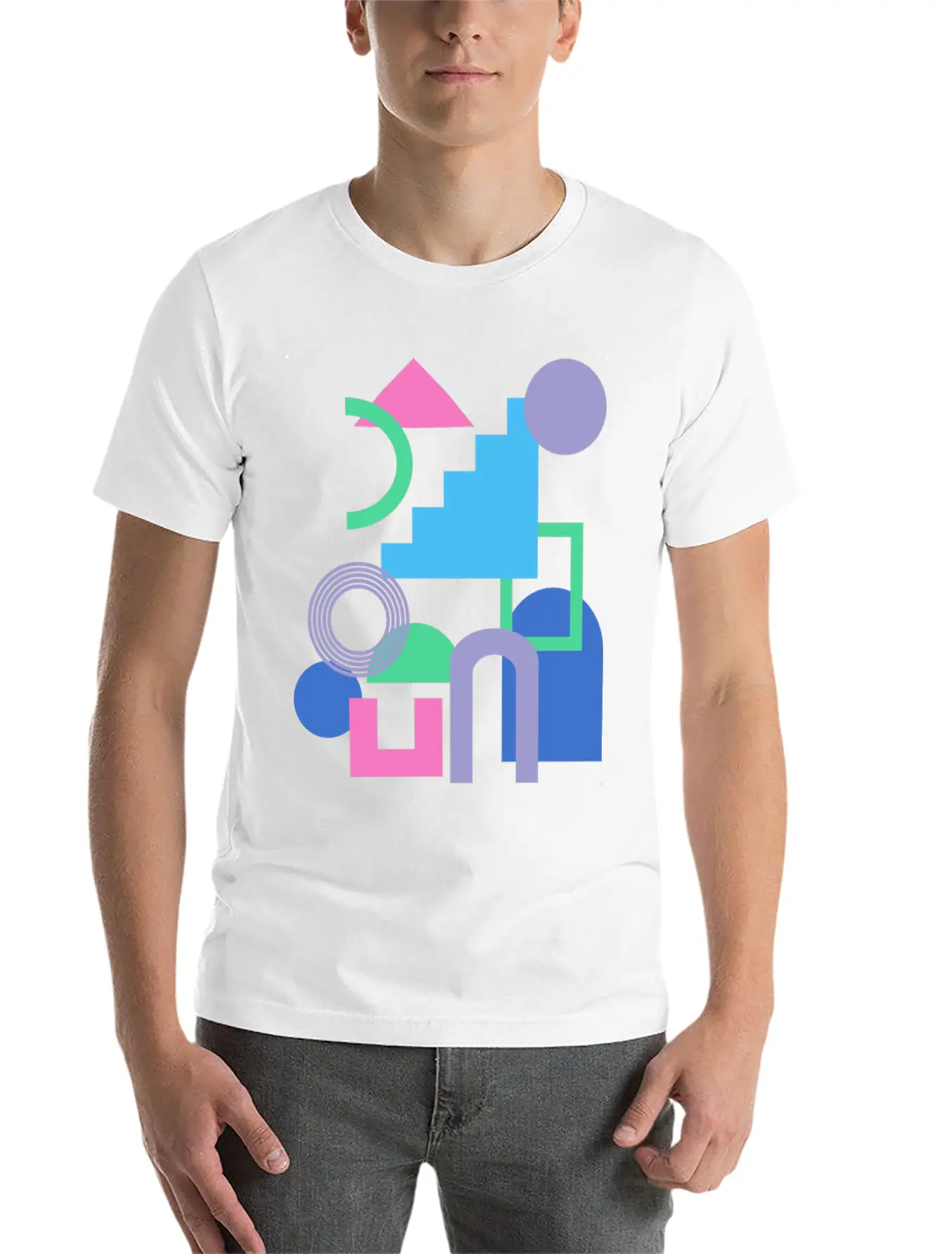 Abstract Shape Collage In Bright 90s Colors Soft Cotton Short Sleeve Tee – Unisex Wardrobe Staple
