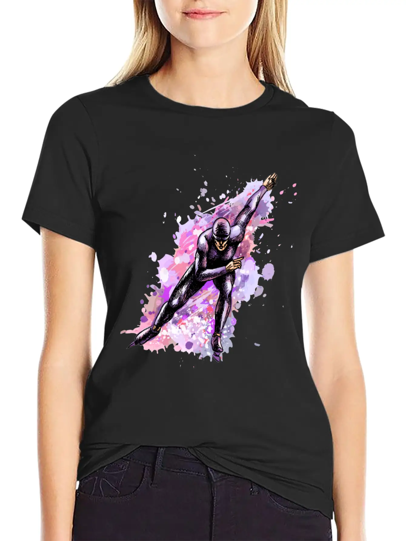 Abstract Speed Skaters Winter Sport Winter Stylish Everyday T-Shirt – Unisex Basic Cotton Tee