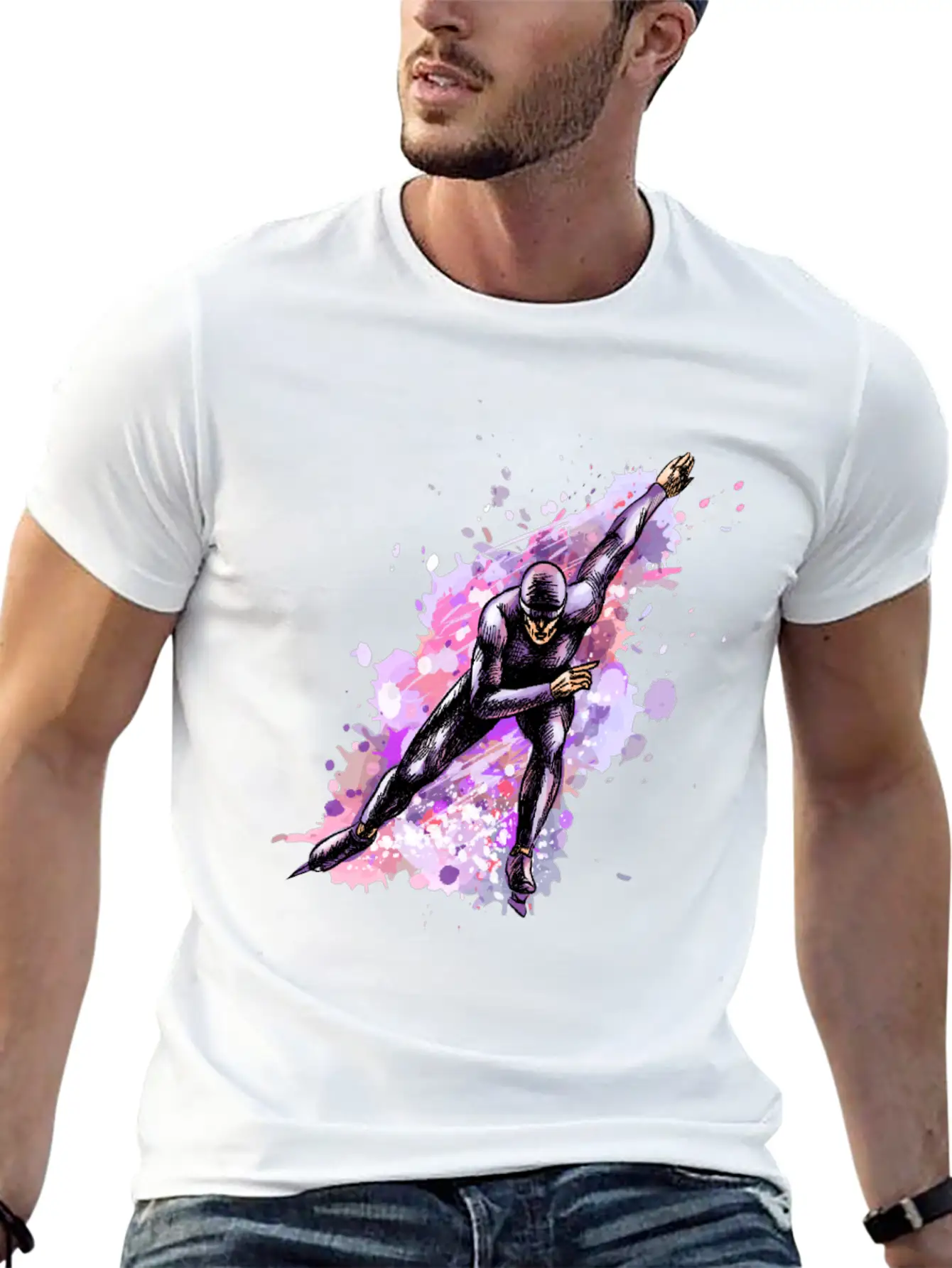 Abstract Speed Skaters Winter Sport Winter Stylish Everyday T-Shirt – Unisex Basic Cotton Tee