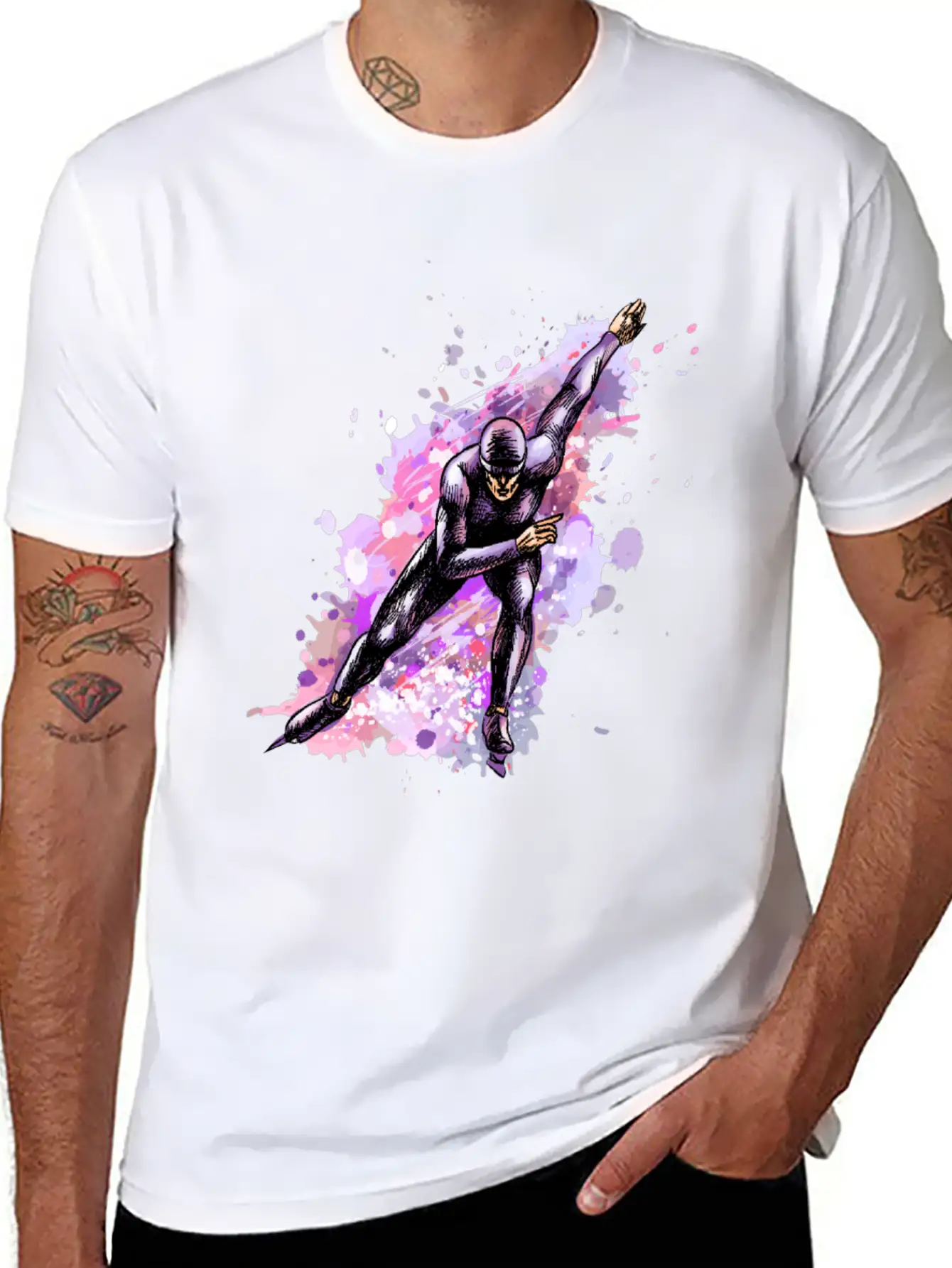 Abstract Speed Skaters Winter Sport Winter Stylish Everyday T-Shirt – Unisex Basic Cotton Tee