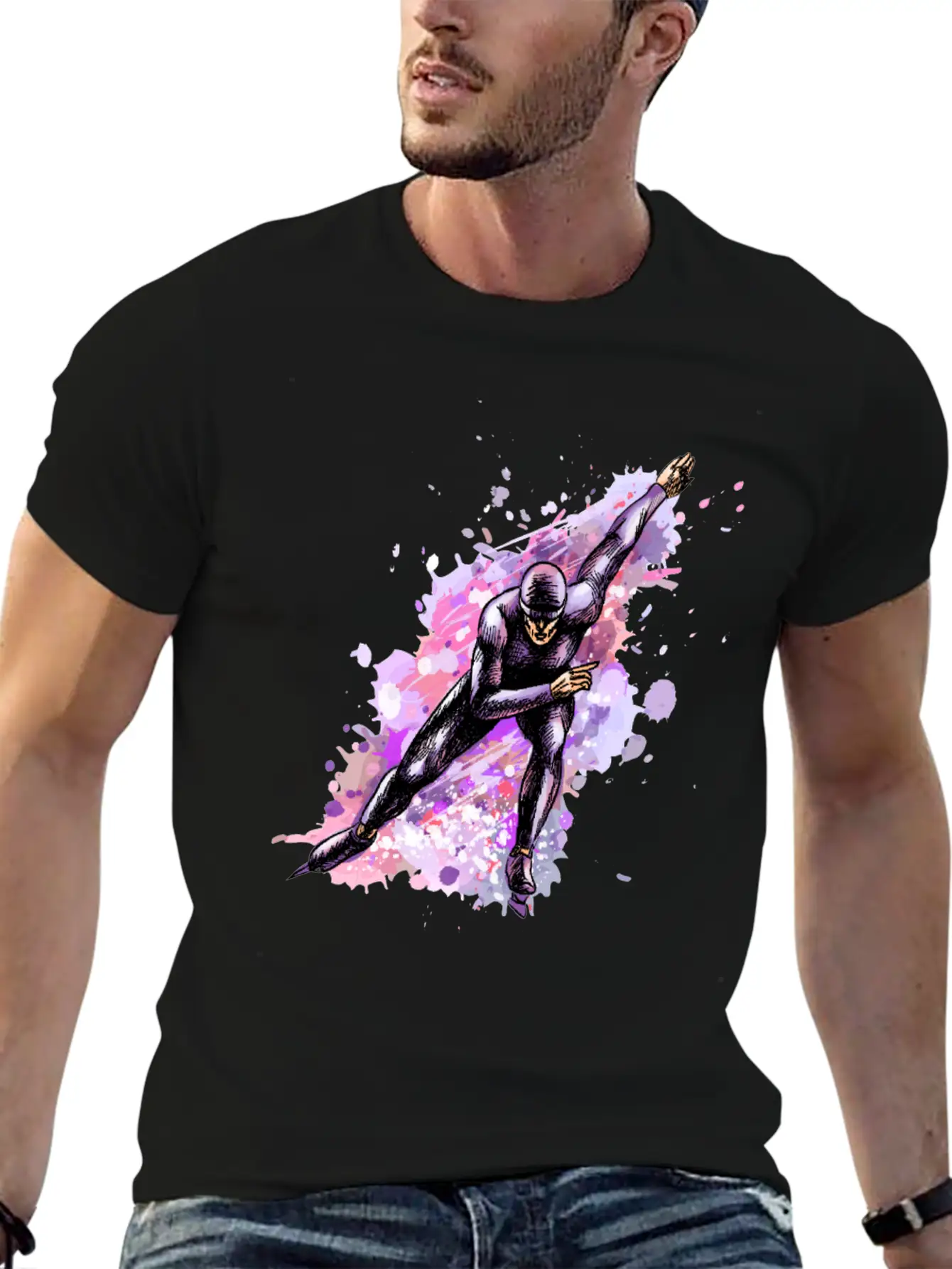 Abstract Speed Skaters Winter Sport Winter Stylish Everyday T-Shirt – Unisex Basic Cotton Tee