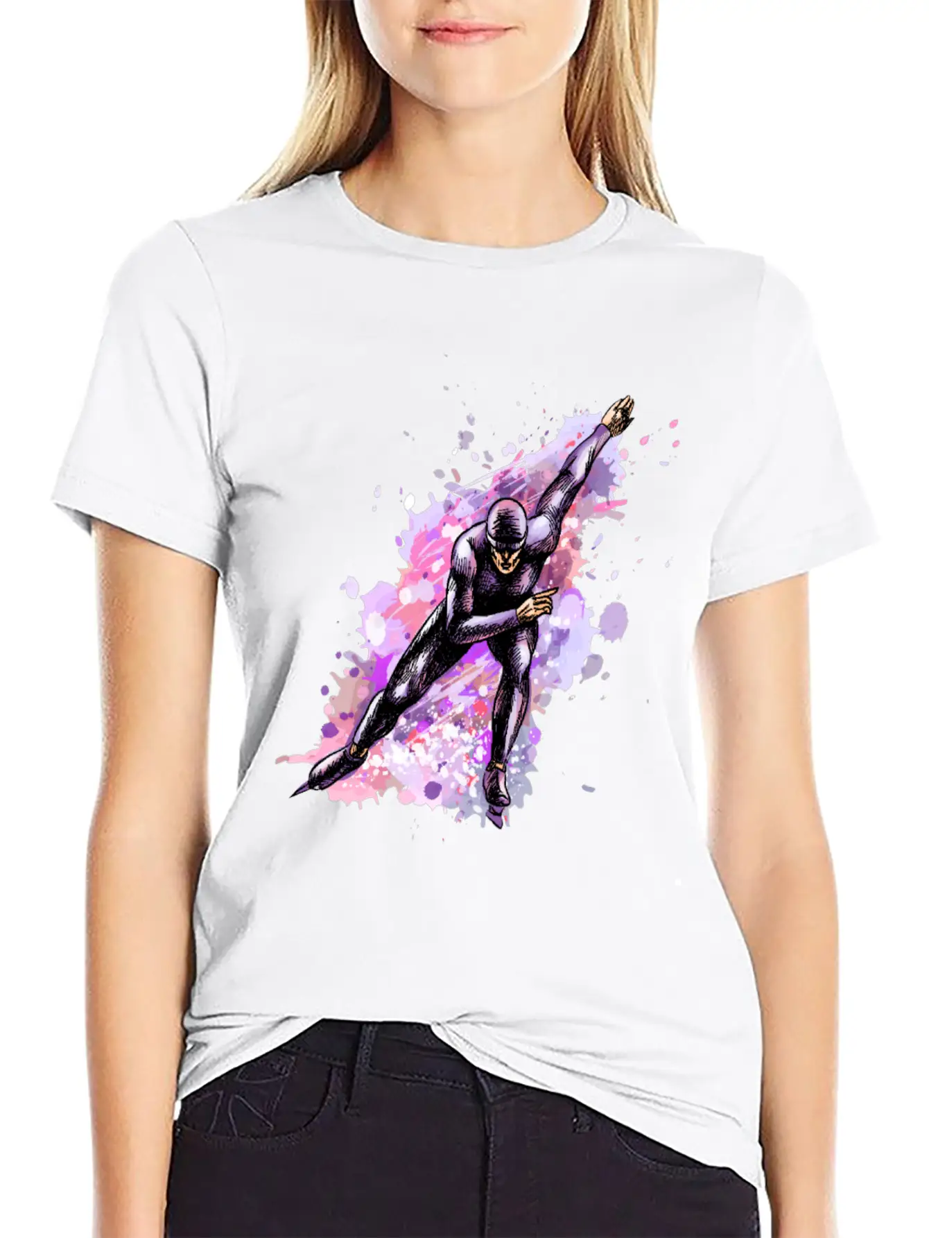 Abstract Speed Skaters Winter Sport Winter Stylish Everyday T-Shirt – Unisex Basic Cotton Tee