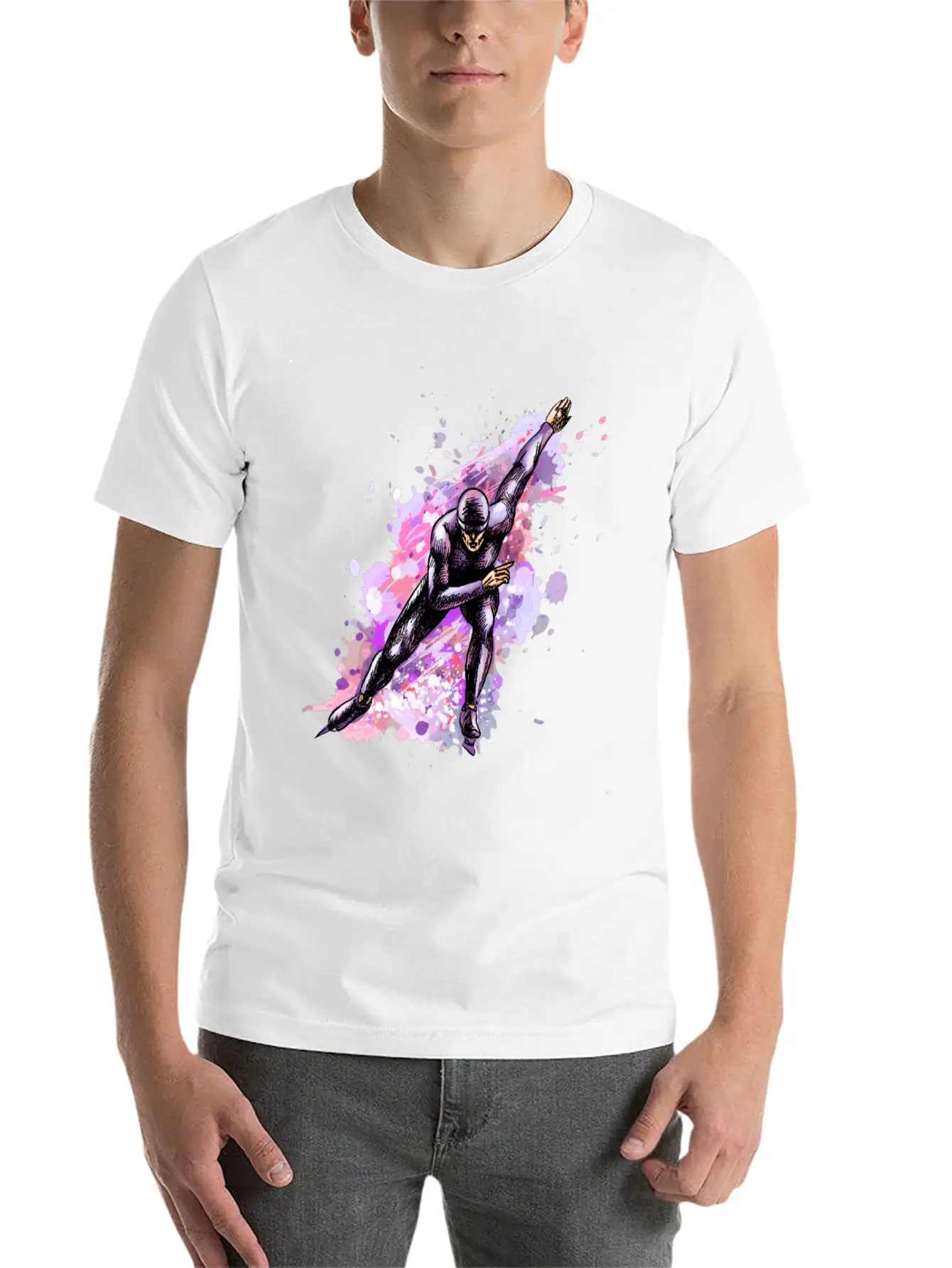 Abstract Speed Skaters Winter Sport Winter Stylish Everyday T-Shirt – Unisex Basic Cotton Tee