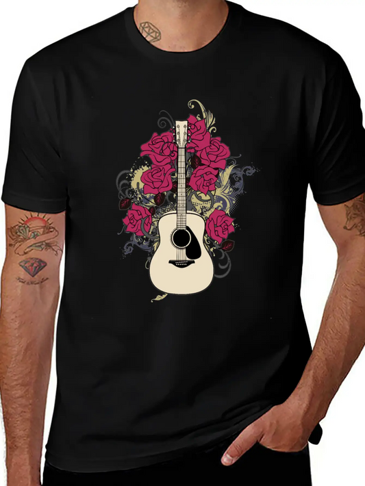 Acoustic Guitar Rose Lightweight Cotton T-Shirt – Daily Comfort Graphic Shirt