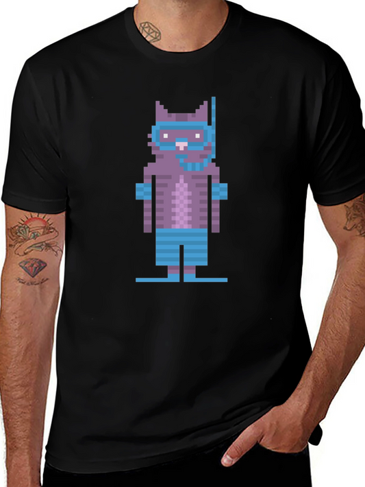 Pixel Cat Scuba Diver Graphic Tee - Cool & Unique