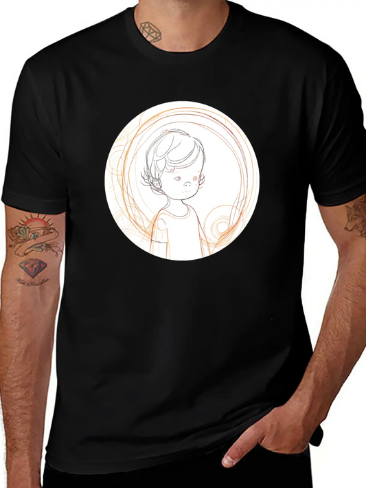 Adorable Line Art Of Kids For Tshirt And Sticker Lightweight Cotton T-Shirt – Daily Comfort Graphic Shirt