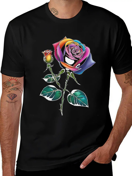 Aesthetic Colorful Rose Simple Classic Lightweight Cotton T-Shirt – Daily Comfort Graphic Shirt