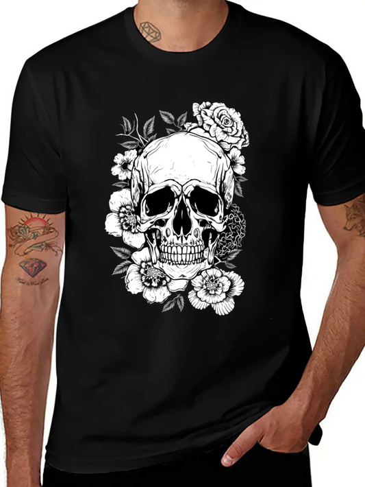 Aesthetic Flowers Skull Art Basic Graphic T-Shirt – Daily Comfort In Soft Cotton