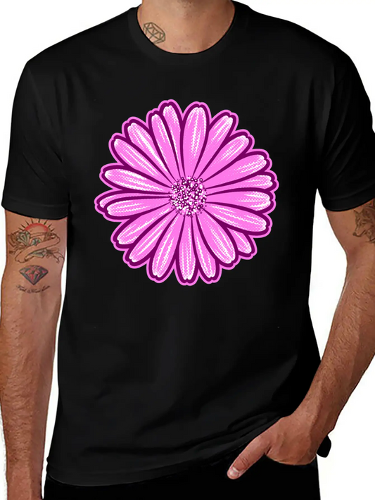 African Daisy Halftone Illustration Modern Fit Casual T-Shirt – Clean And Versatile Design