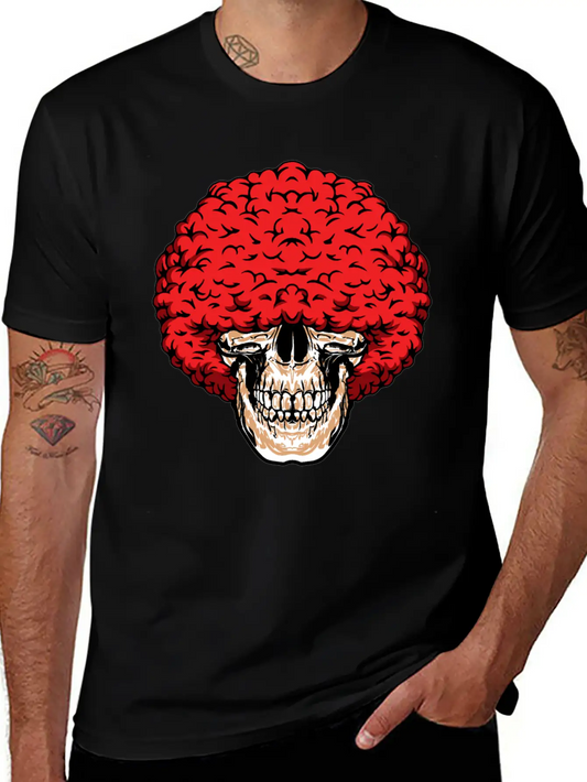Afro-Man's Skull Abundant Curly Red Hair Relaxed Everyday Tee – Lightweight And Durable Cotton