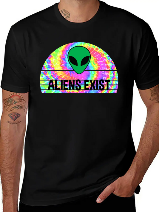 Aliens Exist Half Circle Tie Dye Print Relaxed Everyday Tee – Lightweight And Durable Cotton