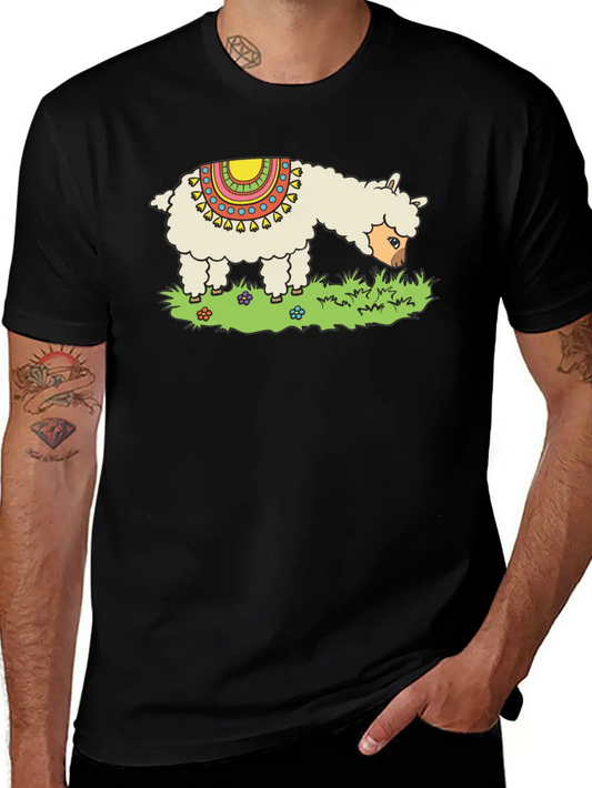 Alpaca Eats Grass On A Meadow Basic Graphic T-Shirt – Daily Comfort In Soft Cotton