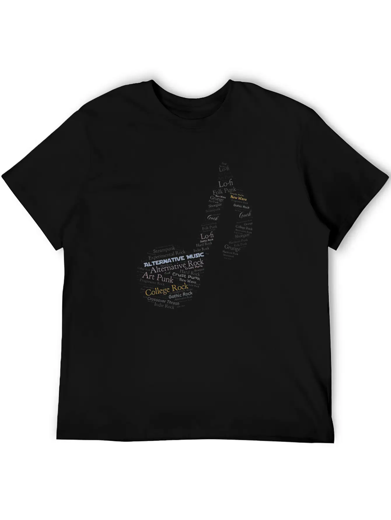 Alternative Music Word Cloud Modern Fit Casual T-Shirt – Clean And Versatile Design