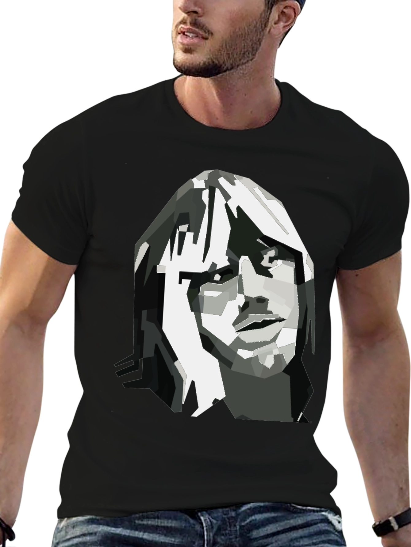Abstract Face Graphic Black T-Shirt
