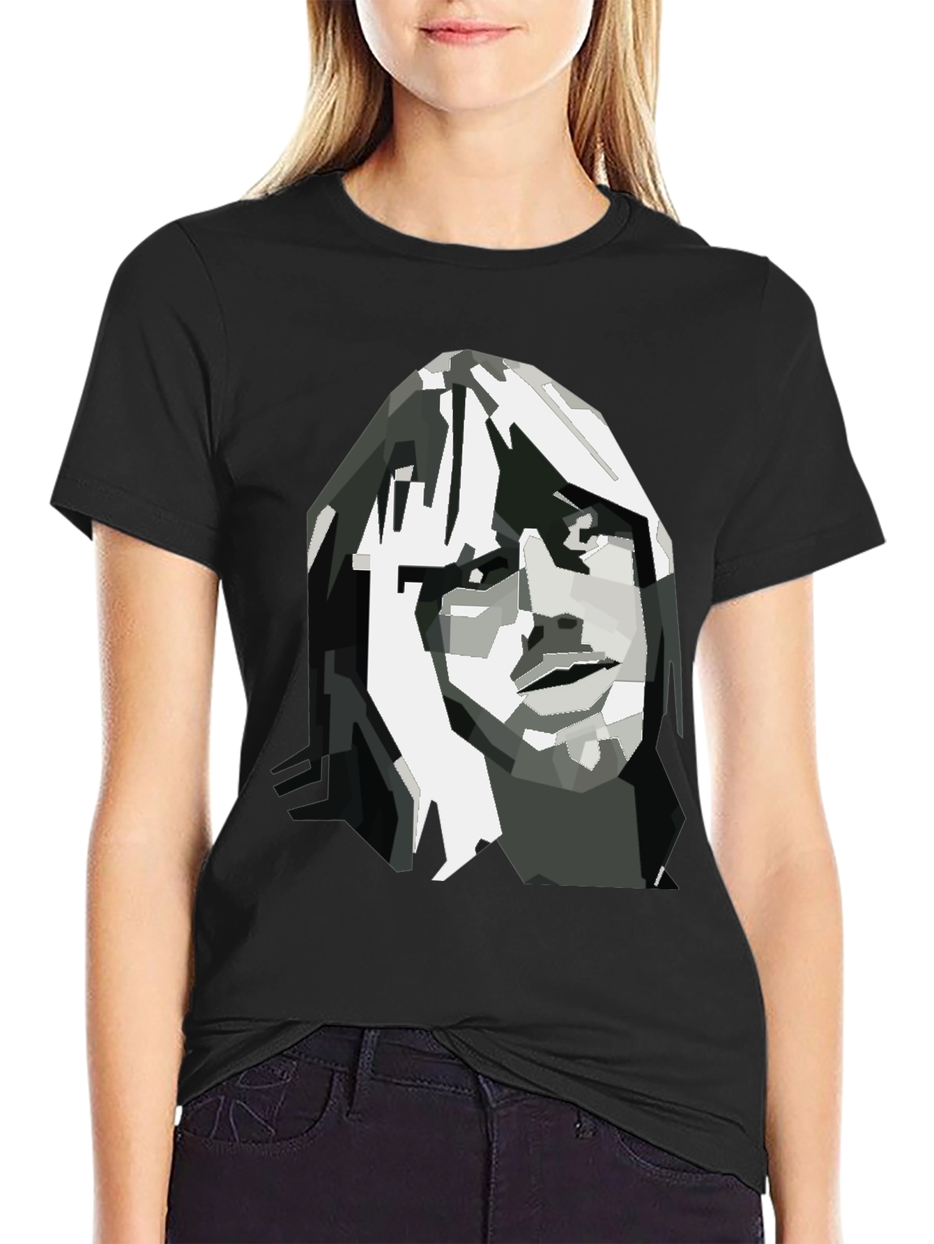 Abstract Face Graphic Black T-Shirt