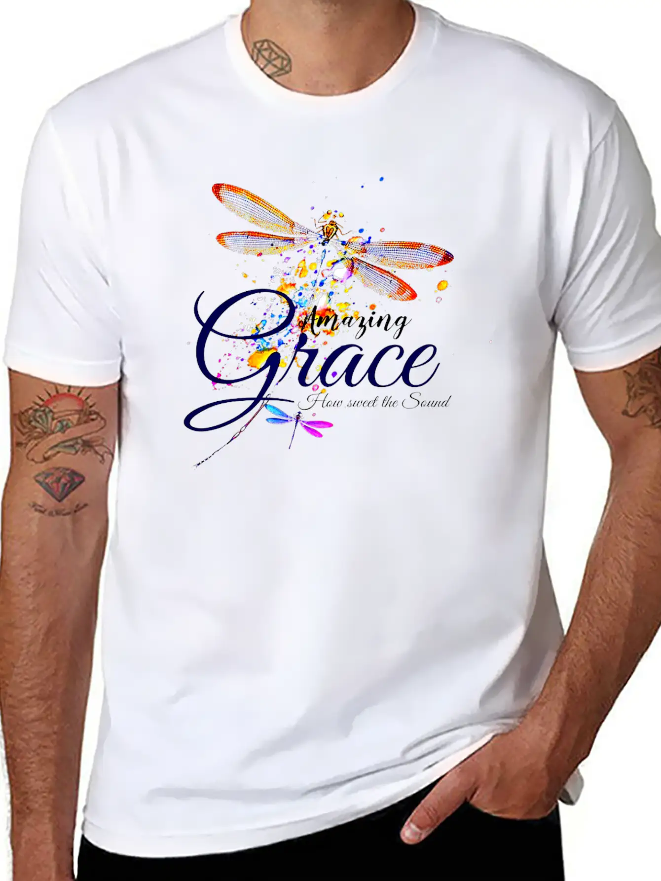 Amazing Grace Dragonfly Splatter Lightweight Cotton T-Shirt – Daily Comfort Graphic Shirt