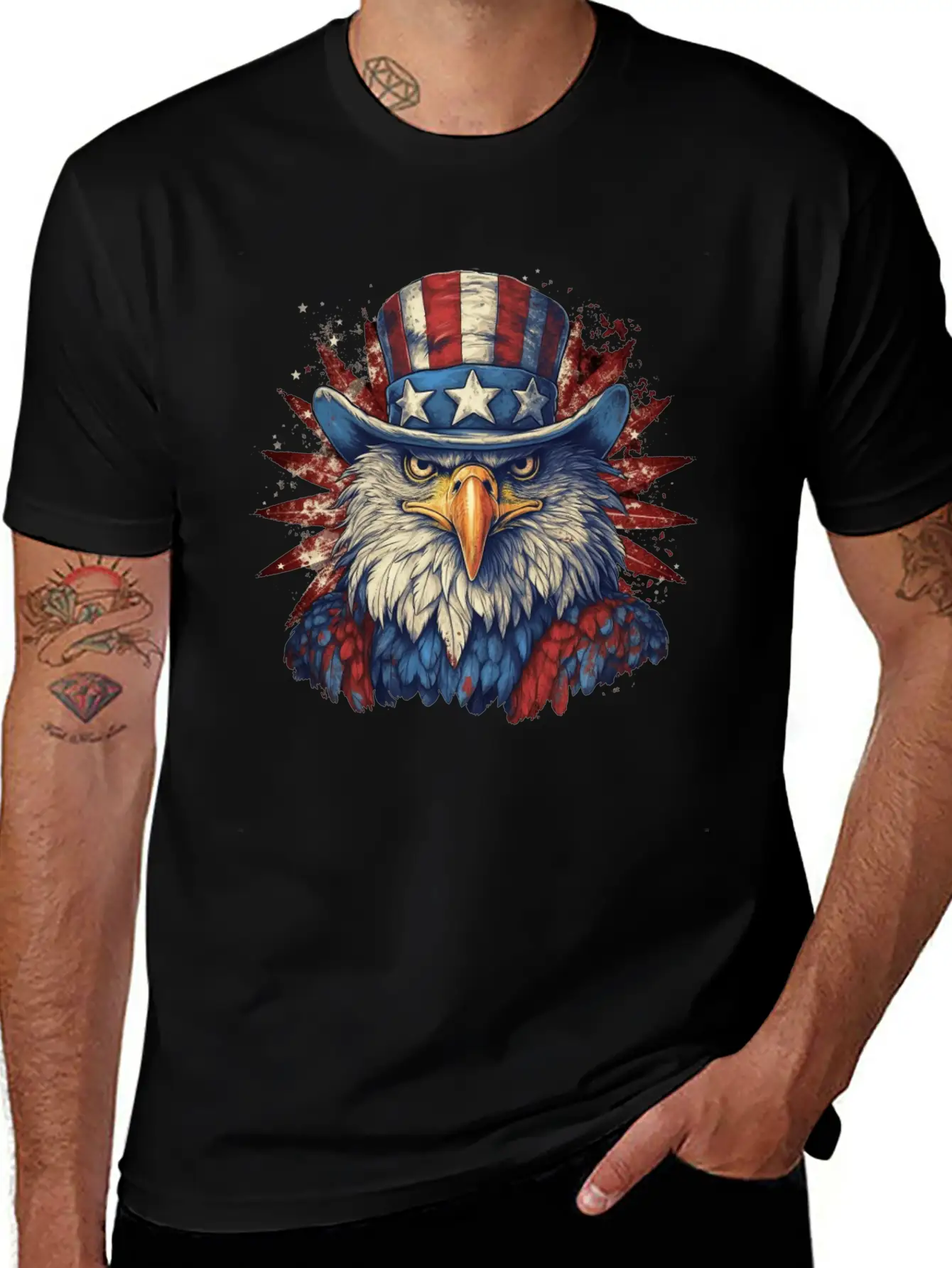 American Eagle 4th Of July Wearing Uncle Sam Hat Relaxed Everyday Tee – Lightweight And Durable Cotton