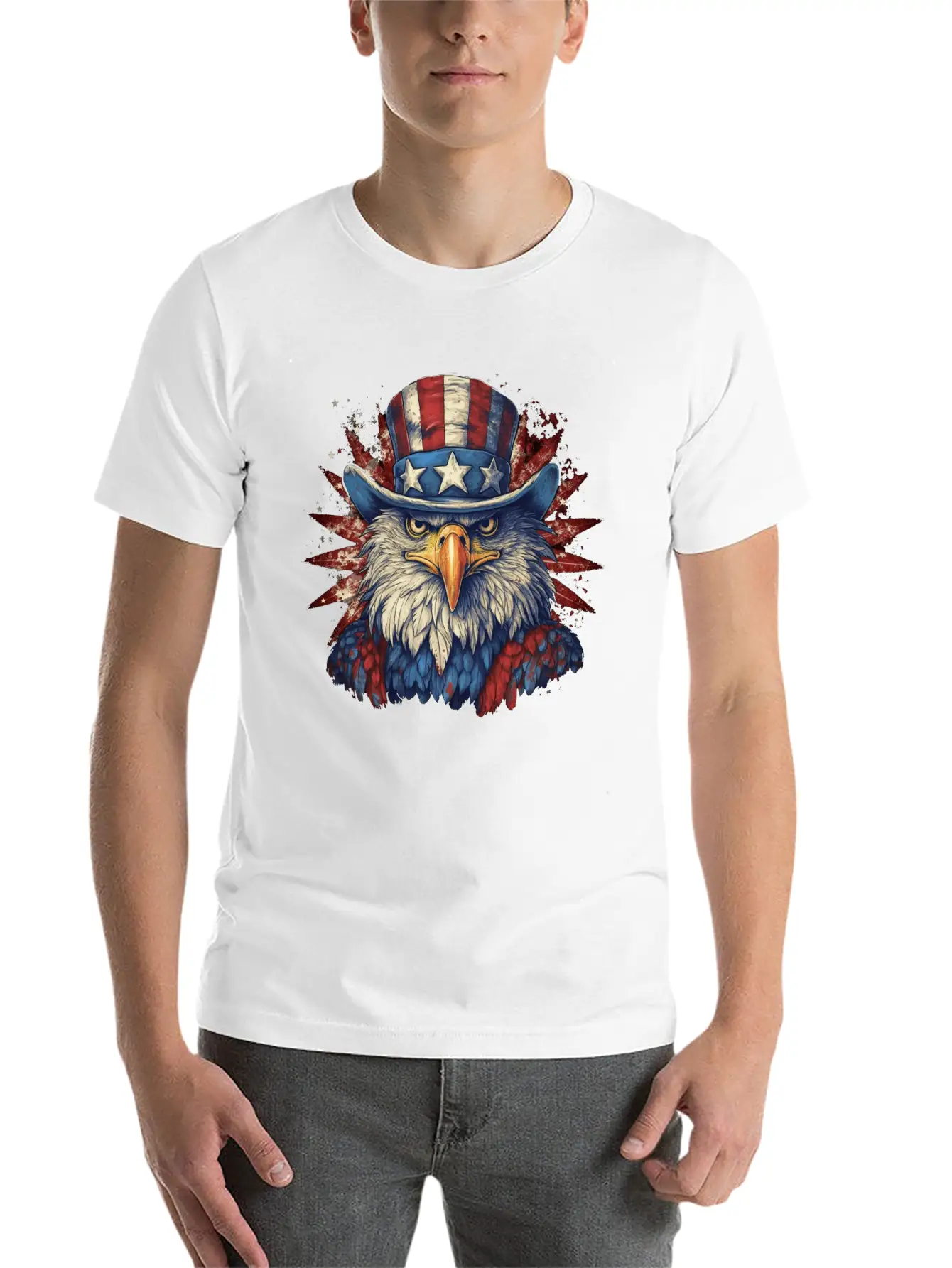 American Eagle 4th Of July Wearing Uncle Sam Hat Relaxed Everyday Tee – Lightweight And Durable Cotton