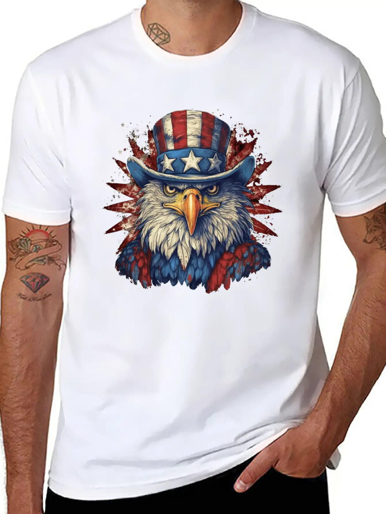 American Eagle 4th Of July Wearing Uncle Sam Hat Relaxed Everyday Tee – Lightweight And Durable Cotton