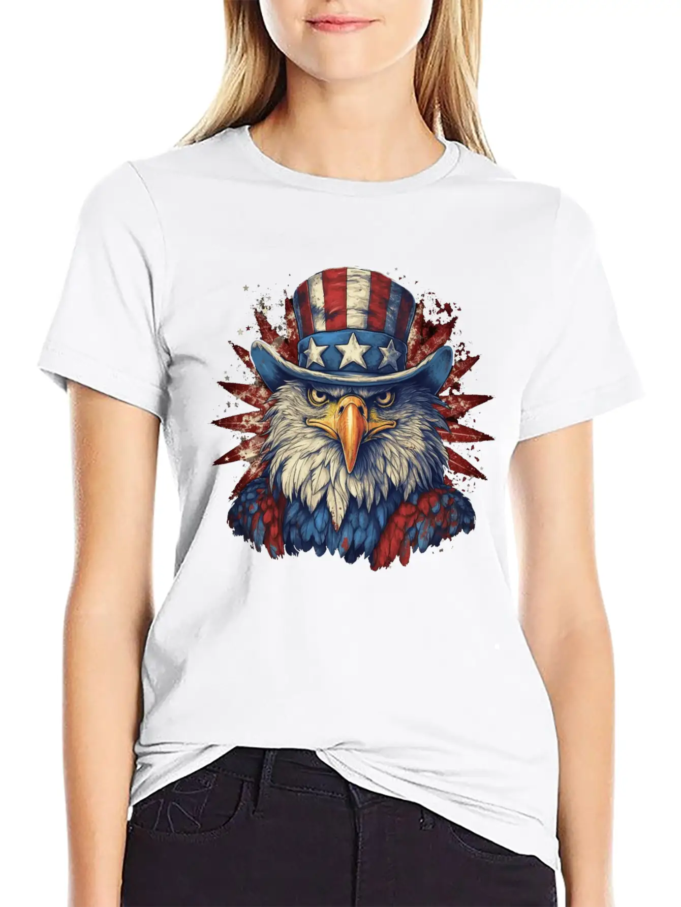 American Eagle 4th Of July Wearing Uncle Sam Hat Relaxed Everyday Tee – Lightweight And Durable Cotton