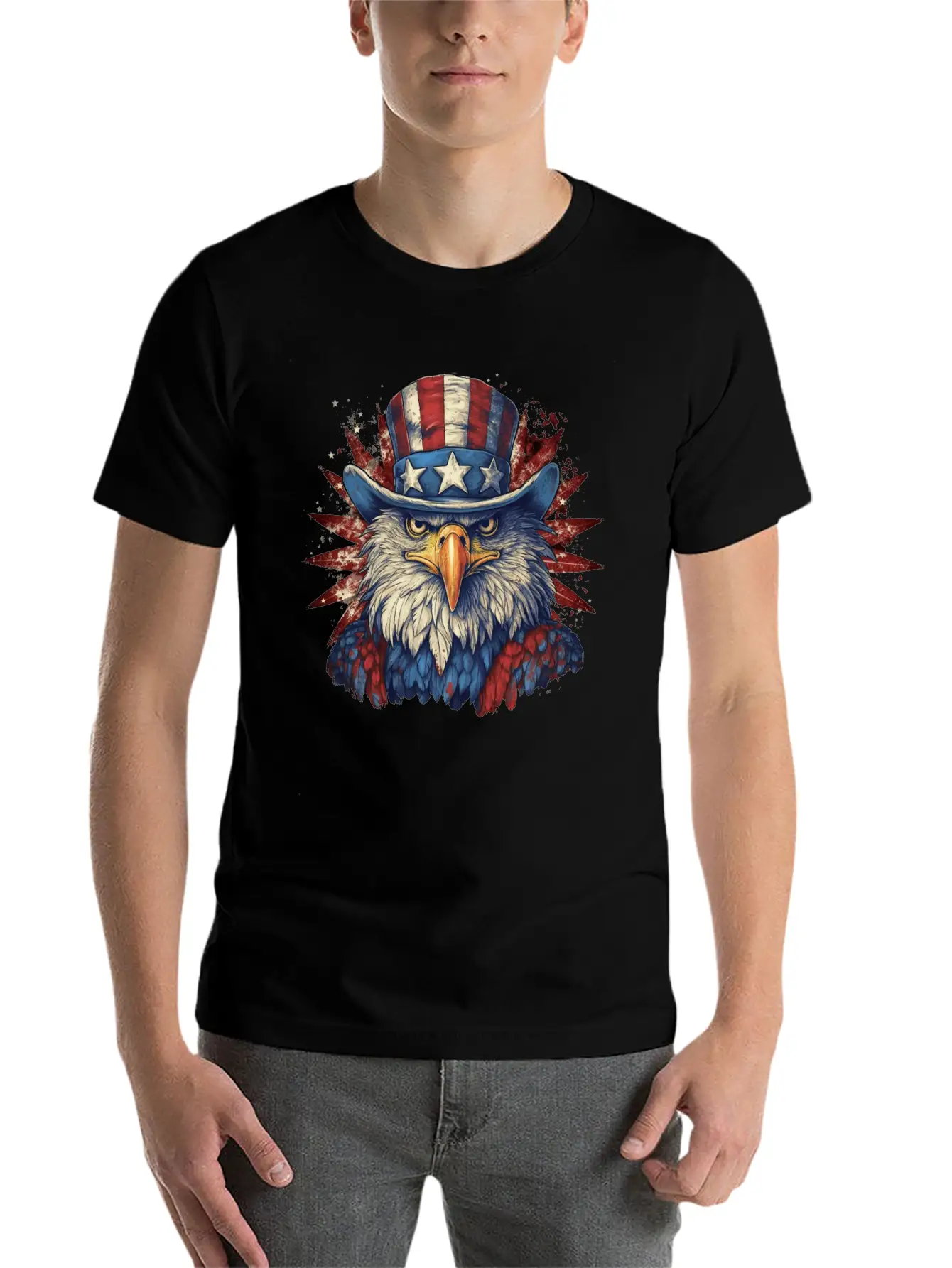 American Eagle 4th Of July Wearing Uncle Sam Hat Relaxed Everyday Tee – Lightweight And Durable Cotton