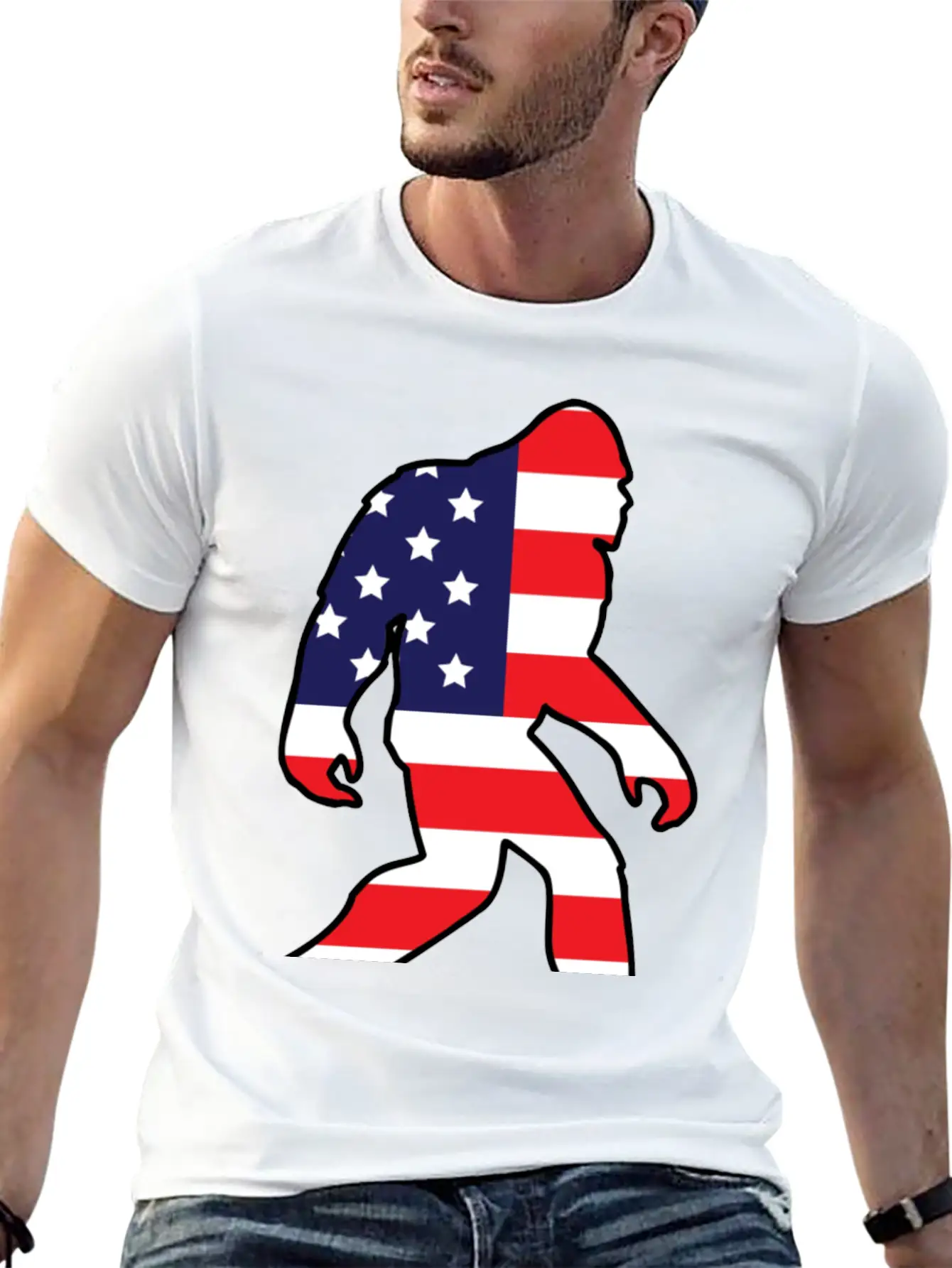 American Flag Bigfoot Basic Graphic T-Shirt – Daily Comfort In Soft Cotton