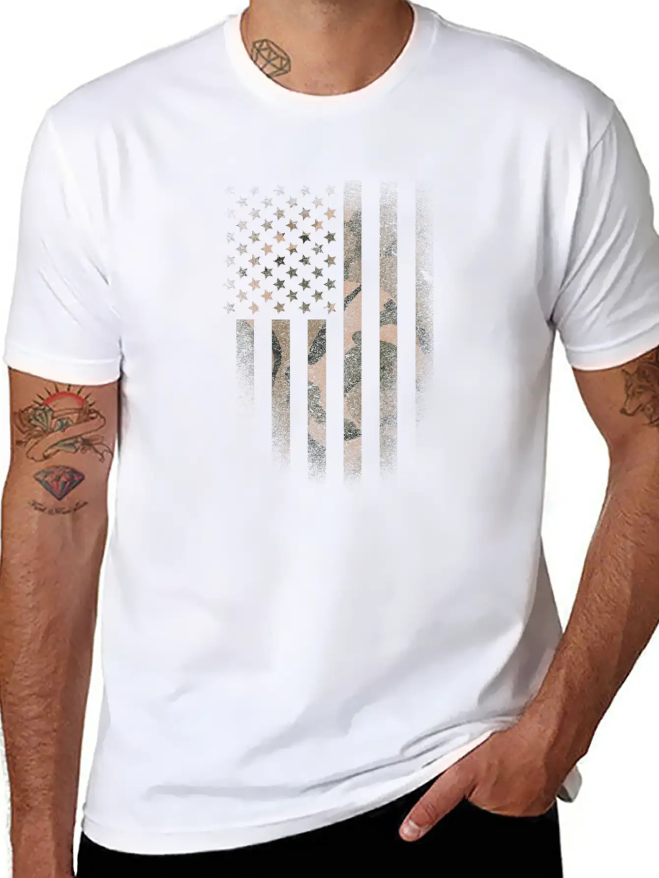 American Flag Military Tactical Camouflage Desert Lightweight Cotton T-Shirt – Daily Comfort Graphic Shirt