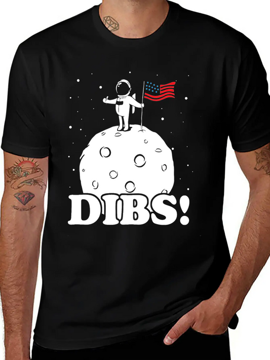 American Flag On Moon Unisex Casual T-Shirt – Clean Design For Daily Comfort