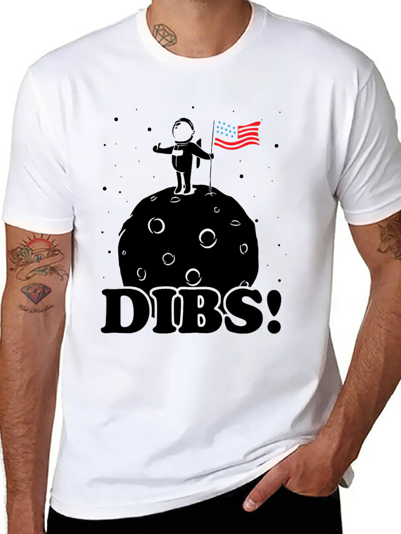 American Flag On Moon Unisex Casual T-Shirt – Clean Design For Daily Comfort