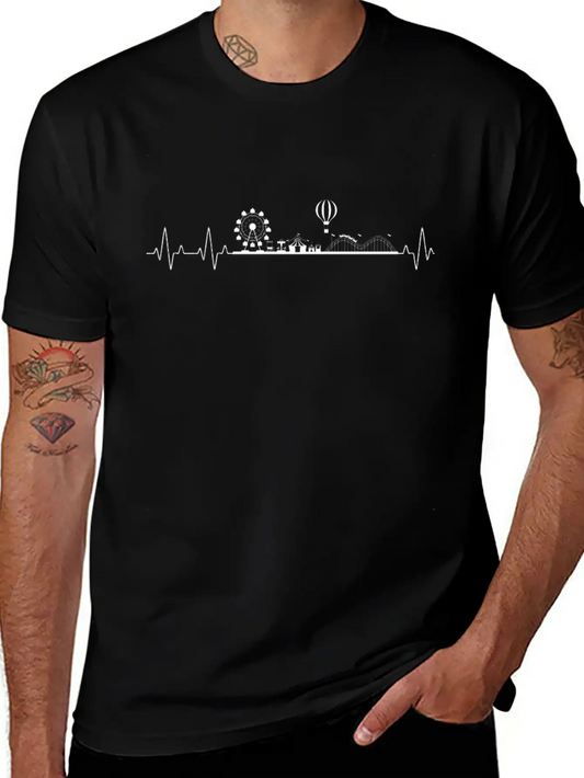Amusement Park Heartbeat Theme Parks Roller Coaste Relaxed Everyday Tee – Lightweight And Durable Cotton