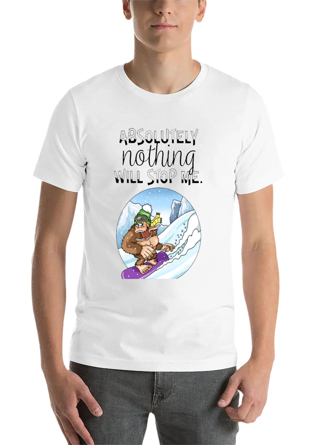 Amusing Monkey Gorilla On Snowboard Basic Graphic T-Shirt – Daily Comfort In Soft Cotton