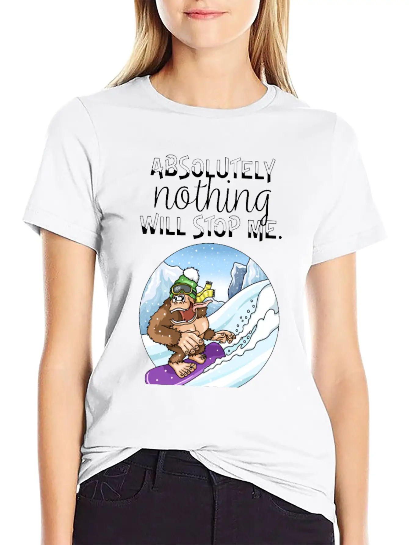 Amusing Monkey Gorilla On Snowboard Basic Graphic T-Shirt – Daily Comfort In Soft Cotton