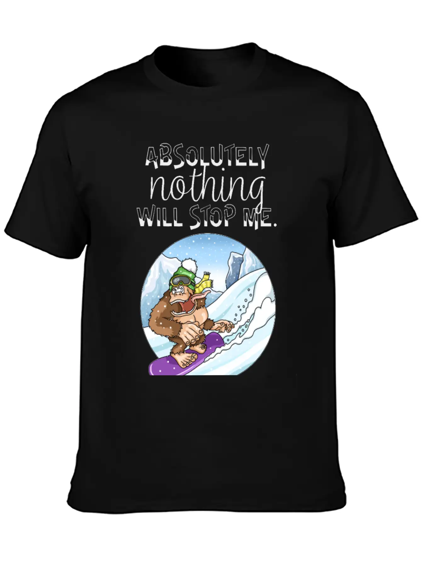Amusing Monkey Gorilla On Snowboard Basic Graphic T-Shirt – Daily Comfort In Soft Cotton