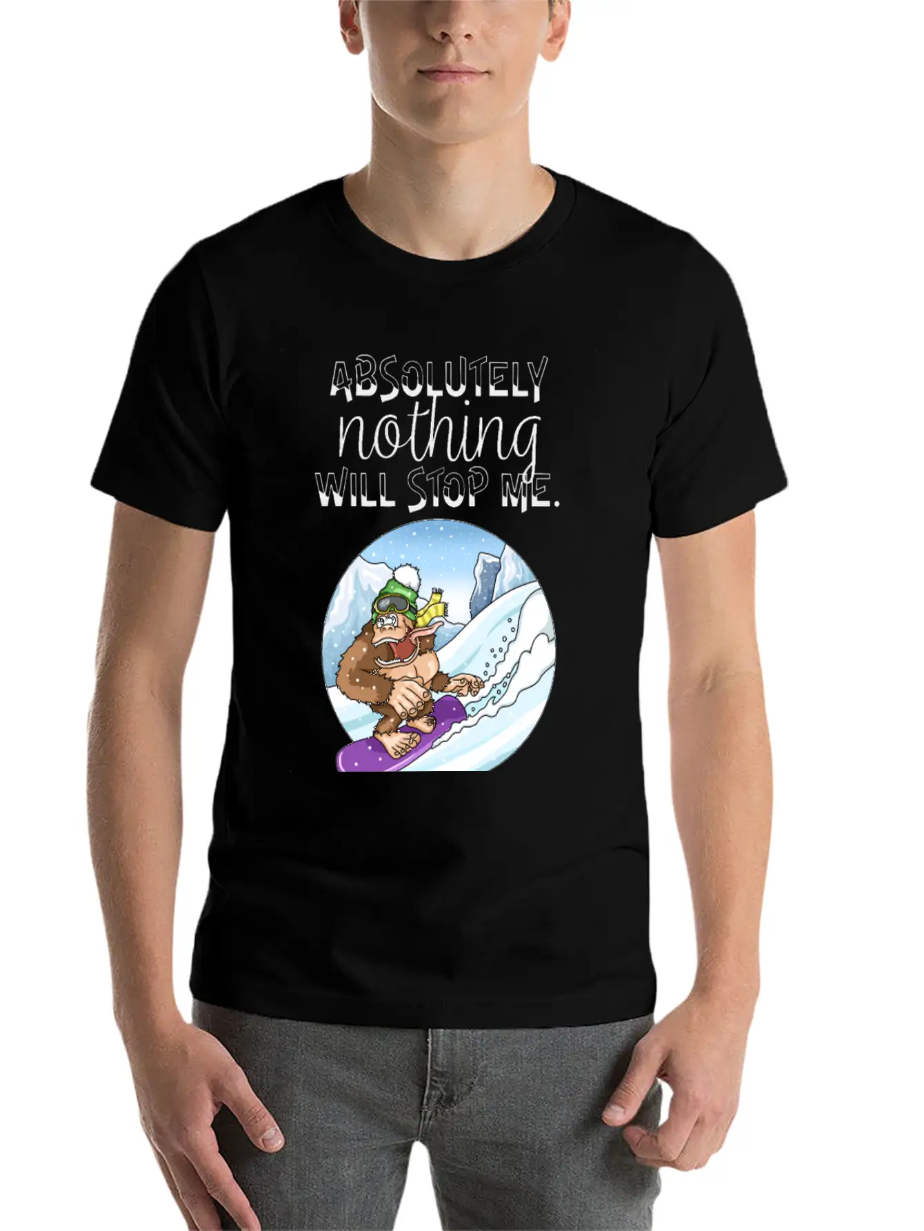 Amusing Monkey Gorilla On Snowboard Basic Graphic T-Shirt – Daily Comfort In Soft Cotton